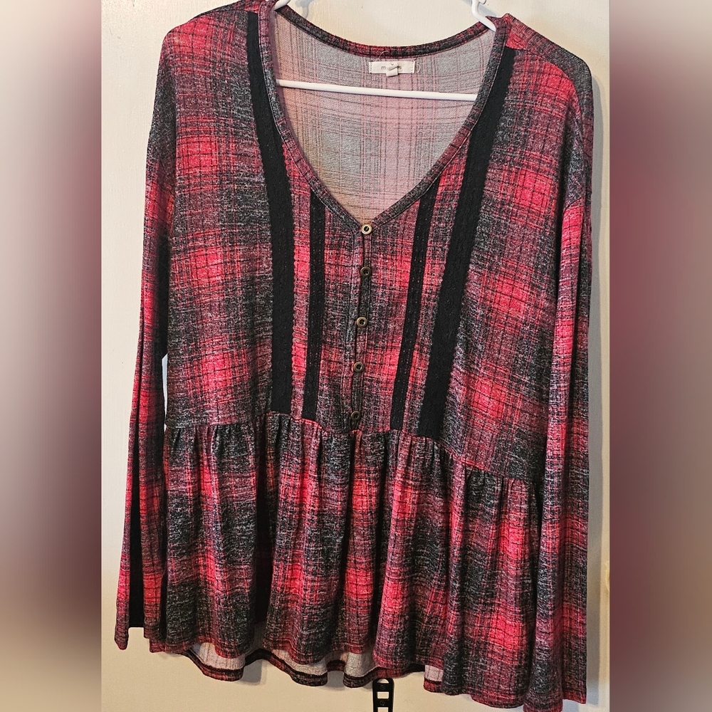 Maurices Red and Black Peplum Blouse
